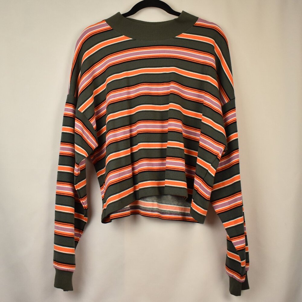 wild fable Oversized Green Purple and Orange Stripe Long Sleeve Crop Top Size XL